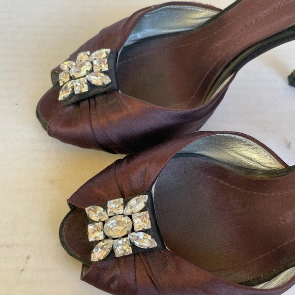 Giuseppe Zanotti High Heel Burgundy Suede Dress Sandals Peep-toe - Picture 4 of 8